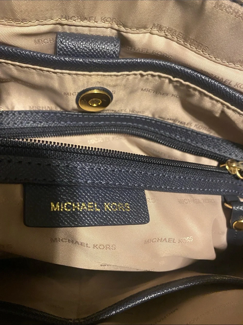 Michael Kors Dark Navy Saffiano Tote with Gold Hardware